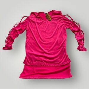 Vicabo Pink Hi-Lo Decorative Long Sleeve Top